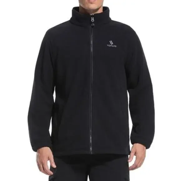 Men's Lightweight Fleece Jacket Full Zip Classic Polar Fleece Inner Lining Black